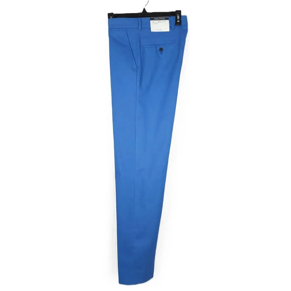 Nautica Mens Modern Fit 2 Piece Suit 36R 30x32 Blue Solid Stretch Linen Cotton